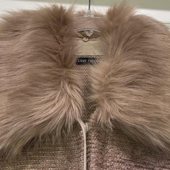 BOSTON PROPER COLORBLOCK FAUX FUR COLLAR SWEATER COAT SIZE: S - Picture 6 of 12